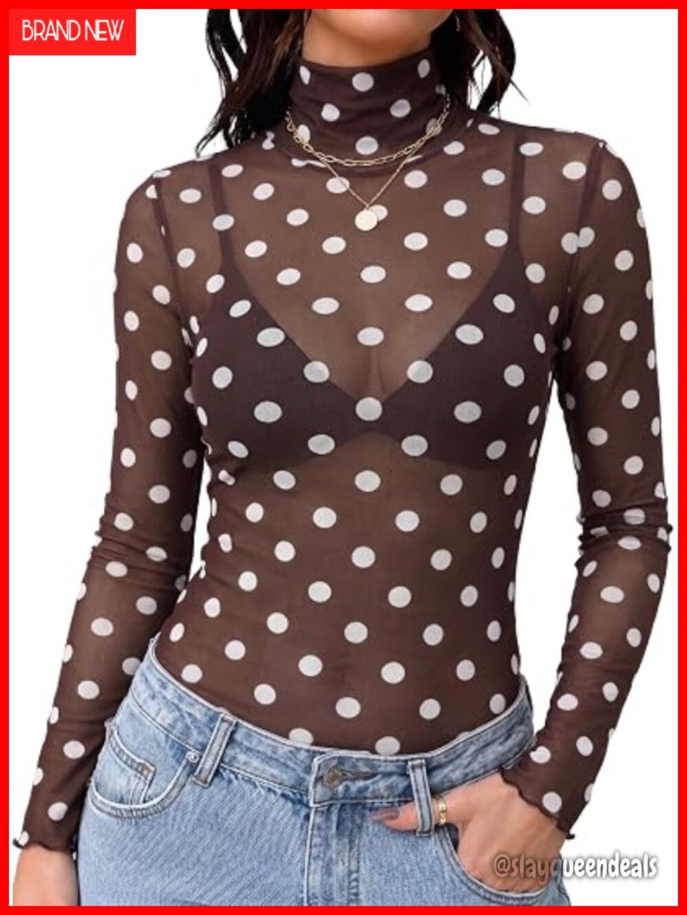 Long Sleeve Turtleneck Mesh Sheer Top T-Shirt Undershirt